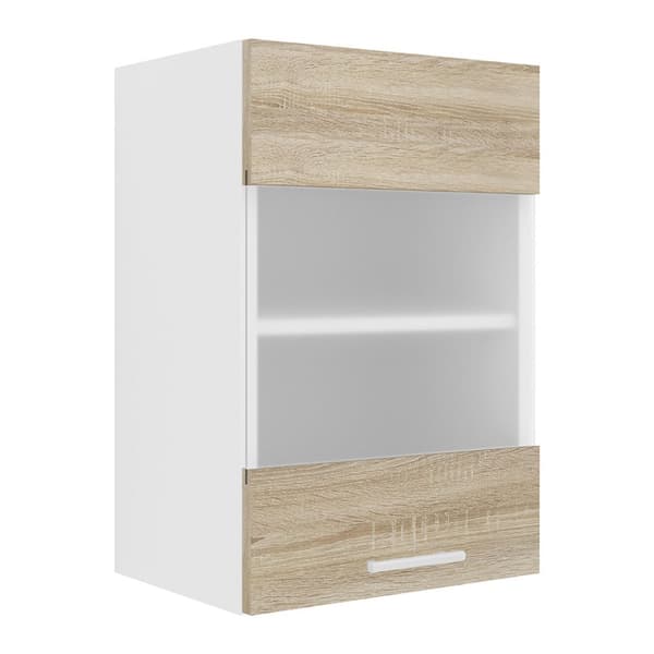 Esilo kjøkken overskap 40 cm 1 glassdør hvit, eik dekor.