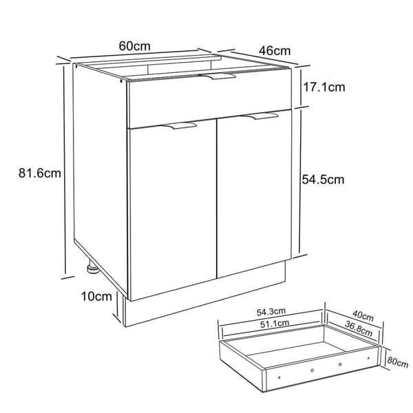 Fasola kjøkken underskap 60 cm 2 dører, 1 skuff eik dekor, hvit.