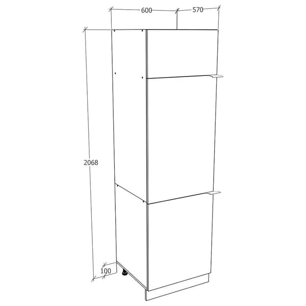 Fasola kjøkken høyskab 60 cm 3 dører eik dekor, hvit.