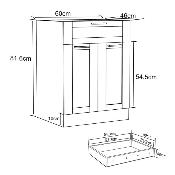 Colura kjøkken underskap 60 cm 2 dører, 1 skuff hvit.
