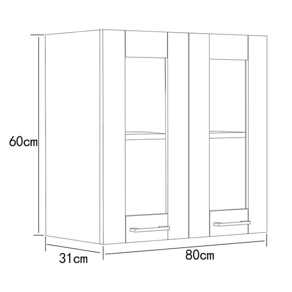Colura kjøkken overskap 80 cm 2 glassdører hvit.