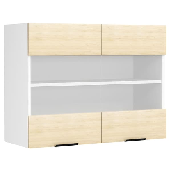 Fasola overskab køkken 80 cm 2 glaslåger eg dekor, hvid.