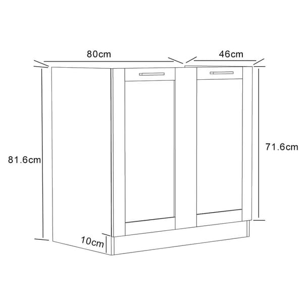 Colura underskab køkken til vask 80 cm 2 låger hvid.