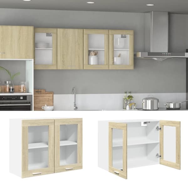 vidaXL vægskab med glaslåger 80x31x60 cm spånplade sonoma-eg