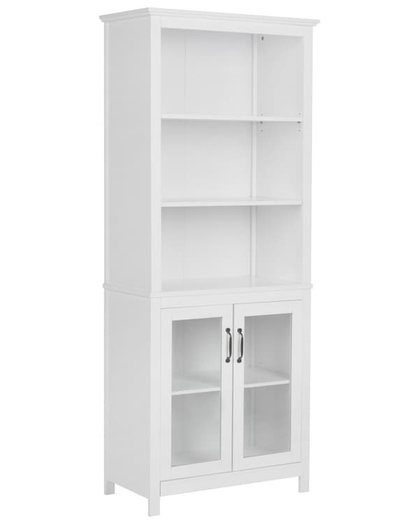 Vitriinikaappi valkoinen MDF-levy 75 x 38 x 181 cm kahdella lasiovella viidellä hyllyllä perinteinen