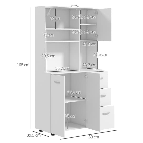 Rootz Køkkenskab - Pantry Skab - Opbevaring Organizer - MDF Konstruktion - Hvid - 89cm x 39,5cm x 168cm