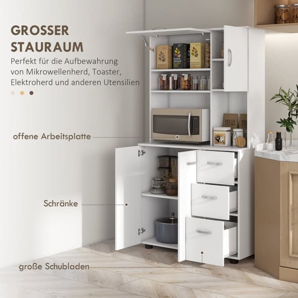 Rootz Køkkenskab - Pantry Skab - Opbevaring Organizer - MDF Konstruktion - Hvid - 89cm x 39,5cm x 168cm
