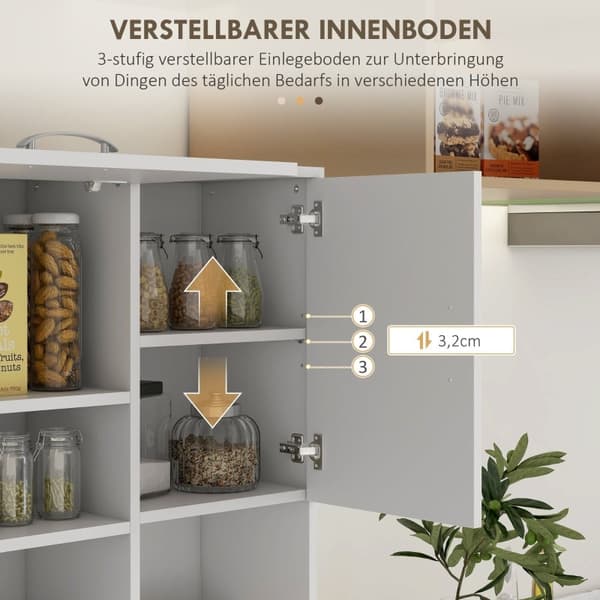 Rootz Køkkenskab - Pantry Skab - Opbevaring Organizer - MDF Konstruktion - Hvid - 89cm x 39,5cm x 168cm