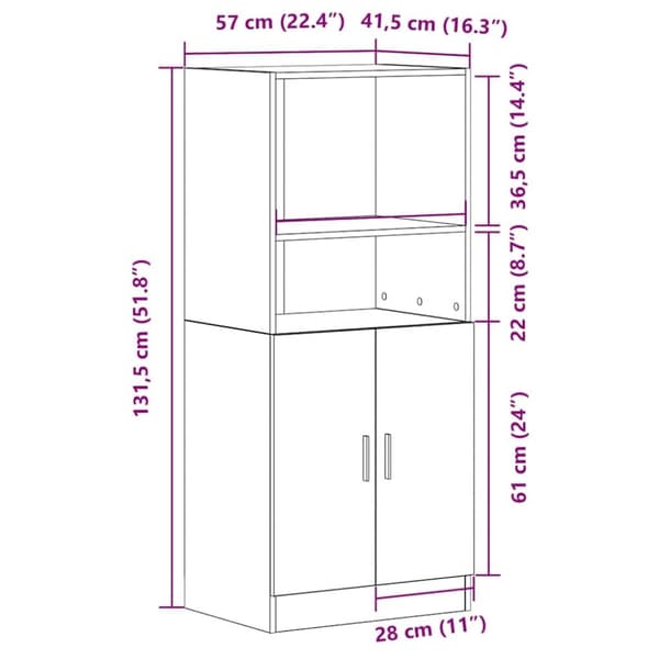vidaXL køkkenskab 57x41,5x131,5 cm konstrueret træ egetræsfarve