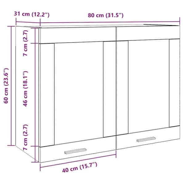 vidaXL væghængt glasskab 80x31x60 cm konstrueret træ kunsteg