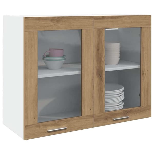 vidaXL væghængt glasskab 80x31x60 cm konstrueret træ kunsteg