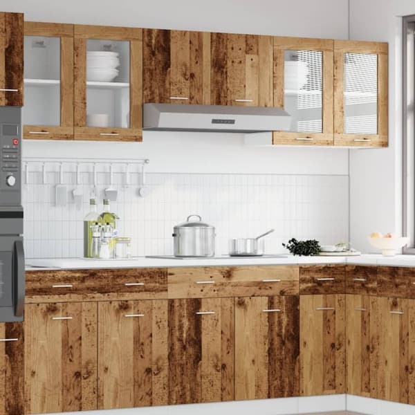 vidaXL væghængt glasskab 40x31x60 cm konstrueret træ antikt trælook