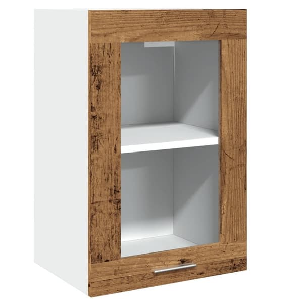 vidaXL væghængt glasskab 40x31x60 cm konstrueret træ antikt trælook