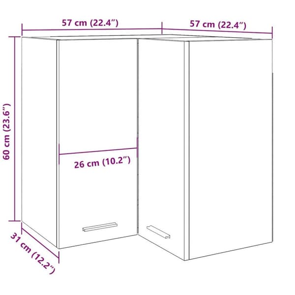 vidaXL Hengende hjørneskap "Lyon" gammelt tre 57x57x60 cm