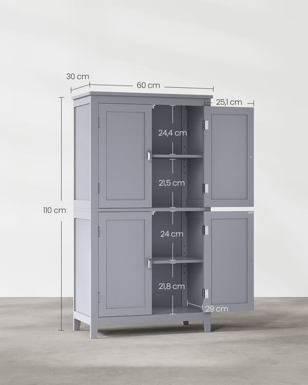Rootz Köksskåp - Skafferi Organizer - Förvaringsenhet - Justerbara hyllor - 120cm x 40cm x 180cm