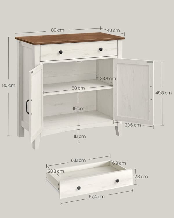 Rootz Køkkenskab - Skab - Opbevaringsenhed - Vintage hvid-honningbrun - MDF - Spånplade - Stål - 40cm x 80cm x 80cm