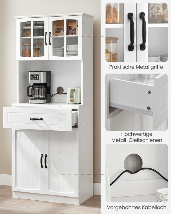 Rootz Modern keittiökaappi - Valkoinen kaappi - Säädettävät hyllyt - MDF lastulevy - 41,5 cm x 73 cm x 179,8 cm - Suuri säilytystila - 42,5 kg