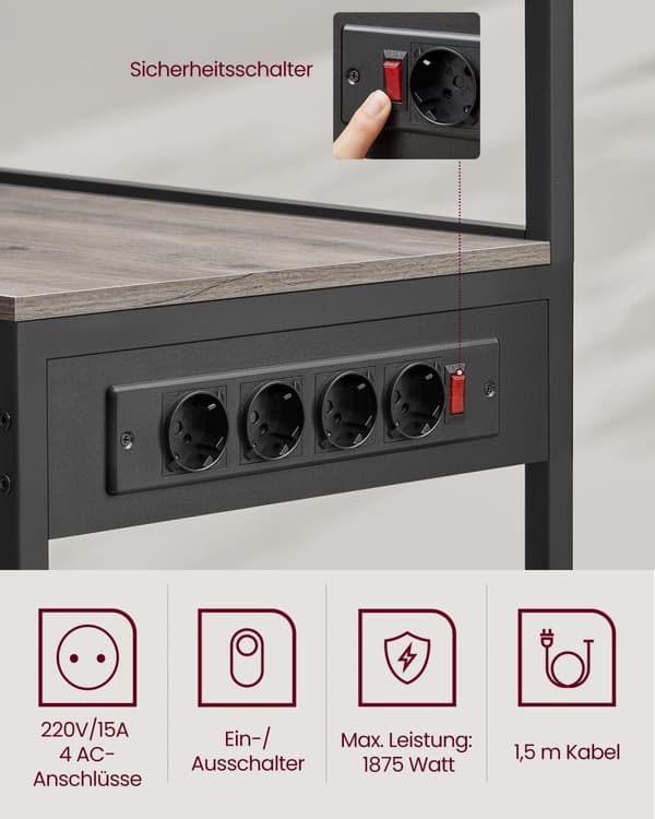 Köksställ - Standing Rack - Med Socket - Flera hyllor - Metal Frame - Brown