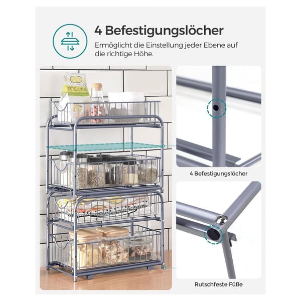 Køkkenarrangør - Kitchen Rack - Med 2 udvidelige skuffer - Stackable - Sølv