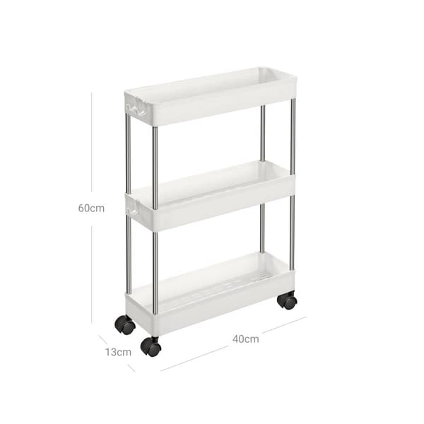 Vagn - smal kökvagn med 3 nivåer - 40 x 13,5 x 60 cm - på hjul - White