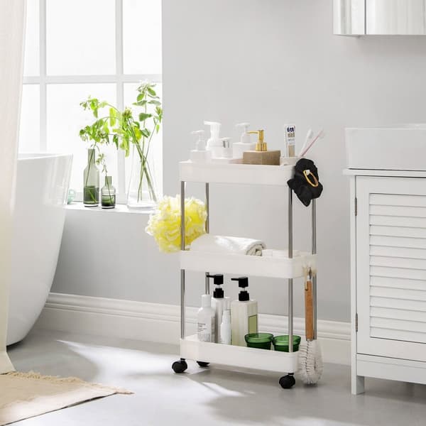 Vagn - smal kökvagn med 3 nivåer - 40 x 13,5 x 60 cm - på hjul - White