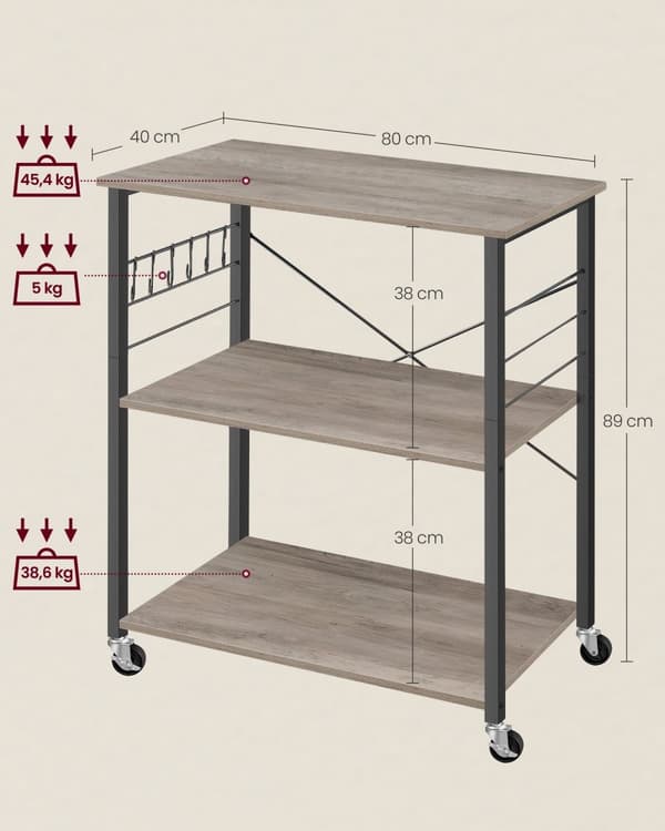 Kitchenplank-3 nivåer på hjul-grayy-svart fläckig