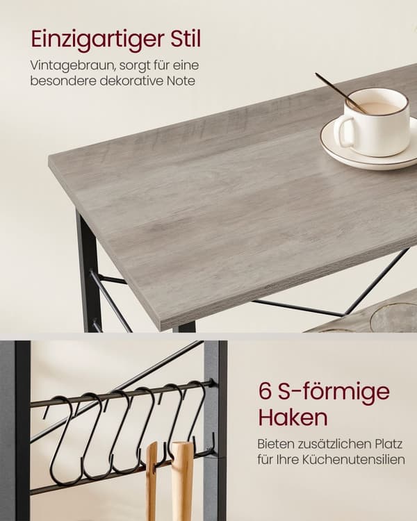 Kitchenplank-3 nivåer på hjul-grayy-svart fläckig