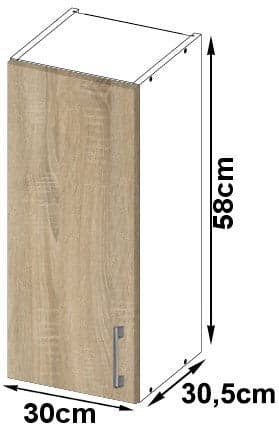 Skab LIMA W30 /580/ HVID/Dåb SONOMA