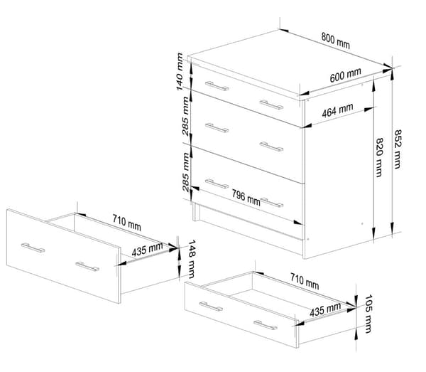 Skab OLIWIA S80 3SK + PLADE HVID / BETON