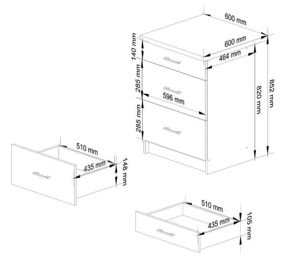 Skab OLIWIA S60 3SK + PLADE HVID / HVID HØJGLANS