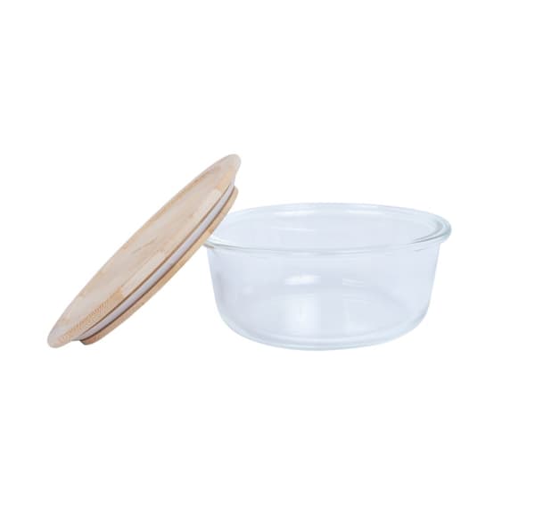Skål BOXY D15xH6cm 620ml, glas, bambus låg