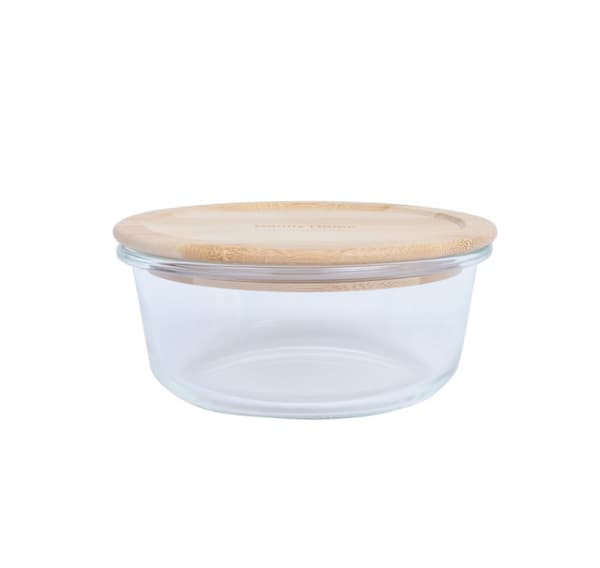 Skål BOXY D15xH6cm 620ml, glas, bambus låg