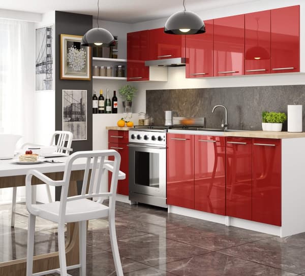 Skab OLIWIA S80 3SK + PLADE HVID / RØD GLANS
