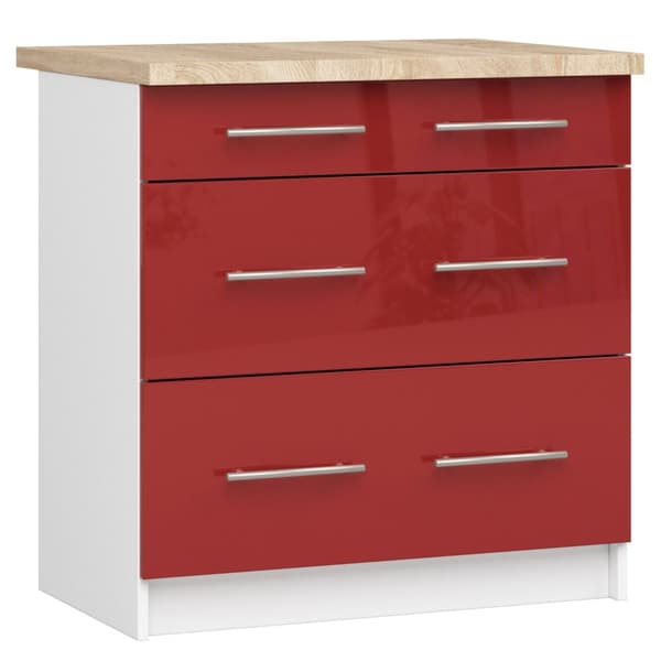 Skab OLIWIA S80 3SK + PLADE HVID / RØD GLANS