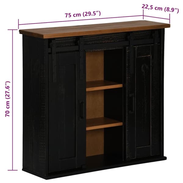 vidaXL Hengeskap HALDEN med 2 skyvedører svart 75x22,5x70 cm furu