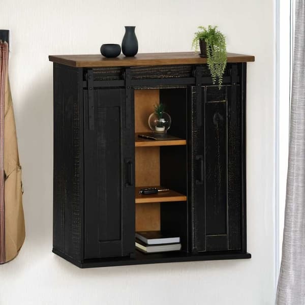 vidaXL Hengeskap HALDEN med 2 skyvedører svart 75x22,5x70 cm furu