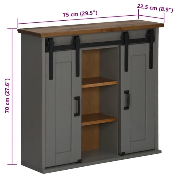vidaXL hængeskab HALDEN 2 skydedøre 75x22,5x70 cm fyrretræ grå