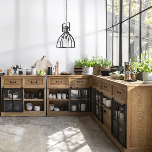 Buffé 1 dörr "Danik" - trä & härdat glas - Karamell - Atmosphera inredningsdesigner