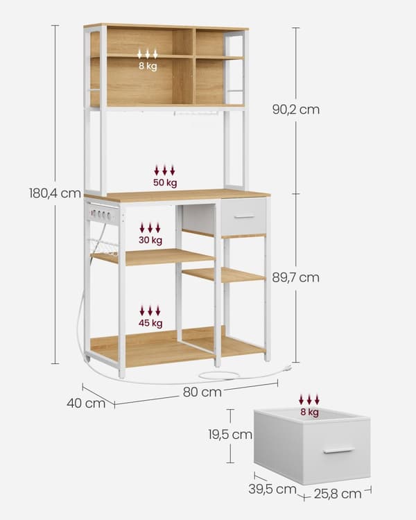 Kitchenplank 40 x 80 x 180,4 cm guld eg-sky hvid