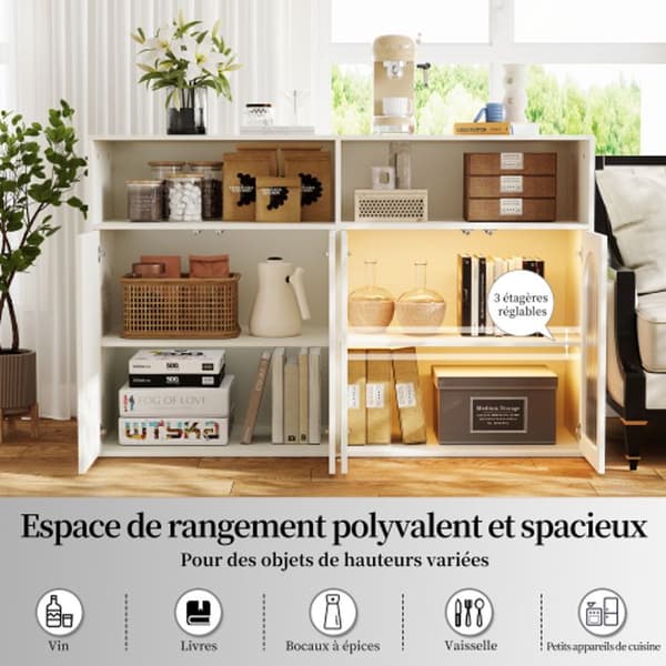 Skåp buffé med glasdörrar, med LED-belysning Ställbart skåp i massivt trä Skåp i massivt trä