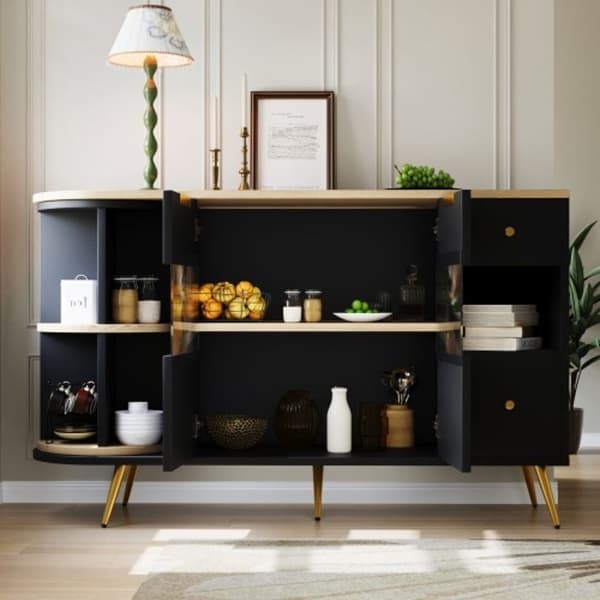 Buffé Matrum Lounge Förvaringsmöbel med glidande glasdörrar och LED-belysning Svart