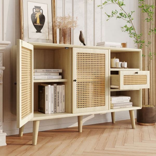 Buffé, kommod med 1 låda och 2 magnetiska dörrar, rottingtyg på dörrpanelerna
