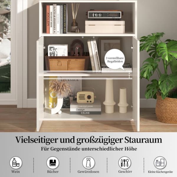 Buffé med magneter, fristående trämöbel Vit, 140 x 35 x 90 cm