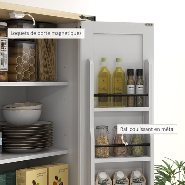 Rootz -keittiön kaapin buffet - säilytysyksikkö - moderni järjestäjä - säädettävät hyllyt - 76,5 x 40 x 181 cm valkoinen