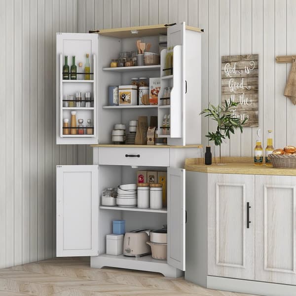 Rootz -keittiön kaapin buffet - säilytysyksikkö - moderni järjestäjä - säädettävät hyllyt - 76,5 x 40 x 181 cm valkoinen