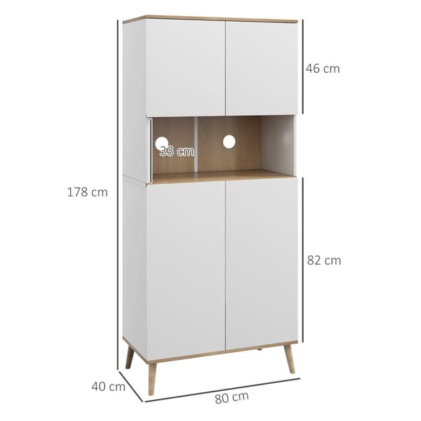 Rootz Kitchen Buffet -kaappi - säilytyskaappi - Keittiön sivupöytä - Korkeuden säädettävät hyllyt - 80w x 40d x 178h cm