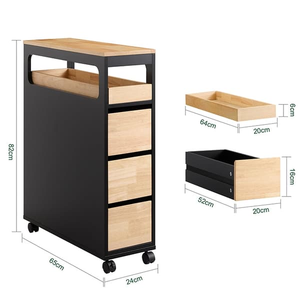 Rootz Rolling Storage Cart - Mobile Storage -järjestäjä - kapea avaruuskärry - monipuolinen tallennustila - 24 cm x 82 cm x 65cm