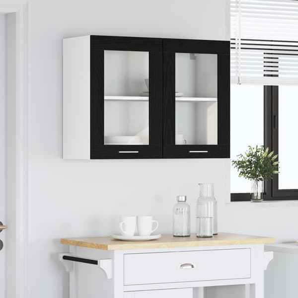vidaXL Musta Tammi Riippuva Lasikaappi 80x31x60 cm Teknisen Puun Valmistama