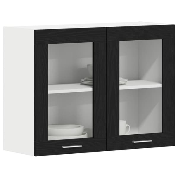 vidaXL Musta Tammi Riippuva Lasikaappi 80x31x60 cm Teknisen Puun Valmistama