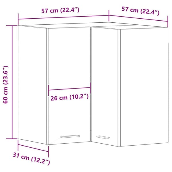 vidaXL Køkkenskab Sort eg Konstrueret træ 57 x 57 x 60 cm 2 Døre